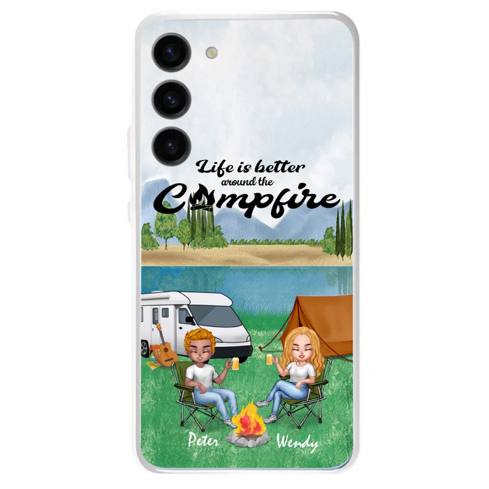 Custom Personalized Camping Chibi Phone Case - Couple With Upto 2 Dogs - Gift Idea For Camping Lover - Case For iPhone And Samsung