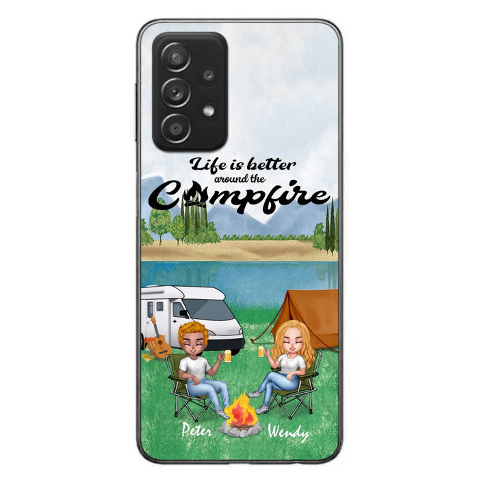 Custom Personalized Camping Chibi Phone Case - Couple With Upto 2 Dogs - Gift Idea For Camping Lover - Case For iPhone And Samsung