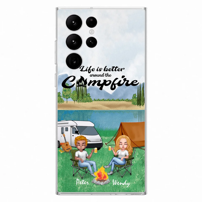 Custom Personalized Camping Chibi Phone Case - Couple With Upto 2 Dogs - Gift Idea For Camping Lover - Case For iPhone And Samsung