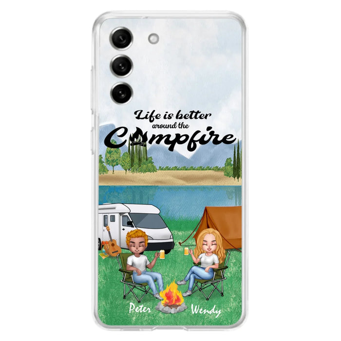 Custom Personalized Camping Chibi Phone Case - Couple With Upto 2 Dogs - Gift Idea For Camping Lover - Case For iPhone And Samsung