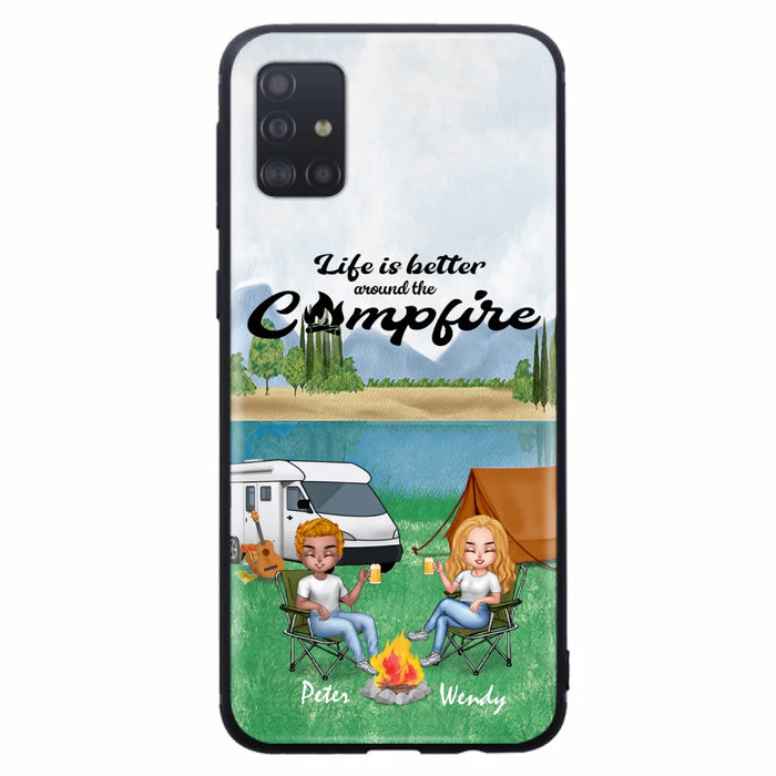 Custom Personalized Camping Chibi Phone Case - Couple With Upto 2 Dogs - Gift Idea For Camping Lover - Case For iPhone And Samsung