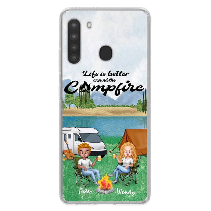 Custom Personalized Camping Chibi Phone Case - Couple With Upto 2 Dogs - Gift Idea For Camping Lover - Case For iPhone And Samsung