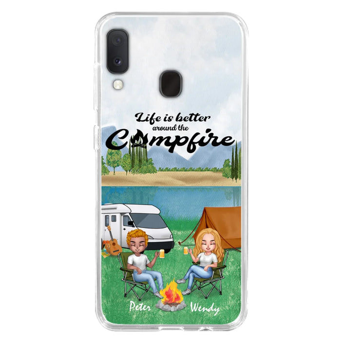 Custom Personalized Camping Chibi Phone Case - Couple With Upto 2 Dogs - Gift Idea For Camping Lover - Case For iPhone And Samsung