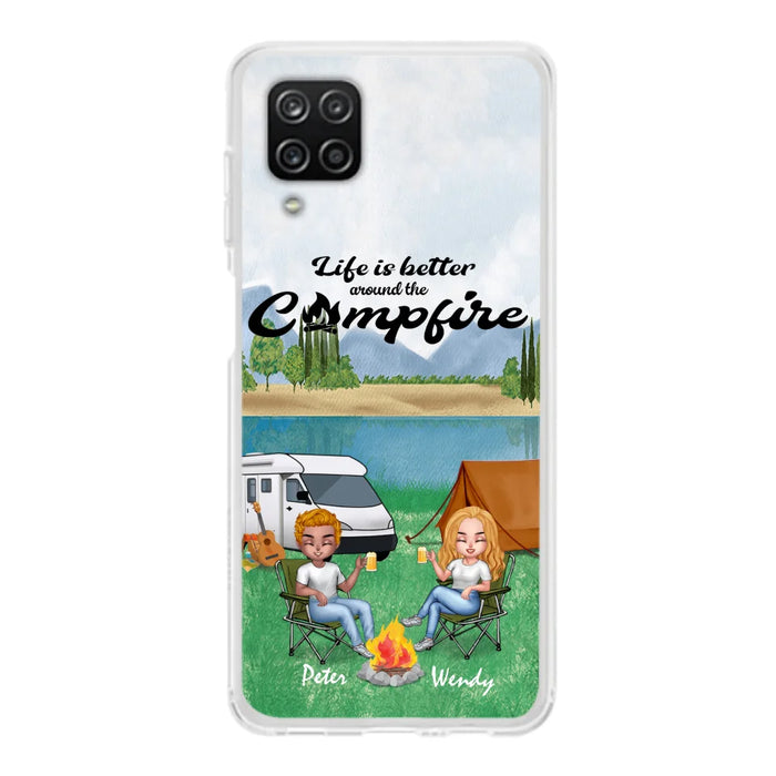 Custom Personalized Camping Chibi Phone Case - Couple With Upto 2 Dogs - Gift Idea For Camping Lover - Case For iPhone And Samsung