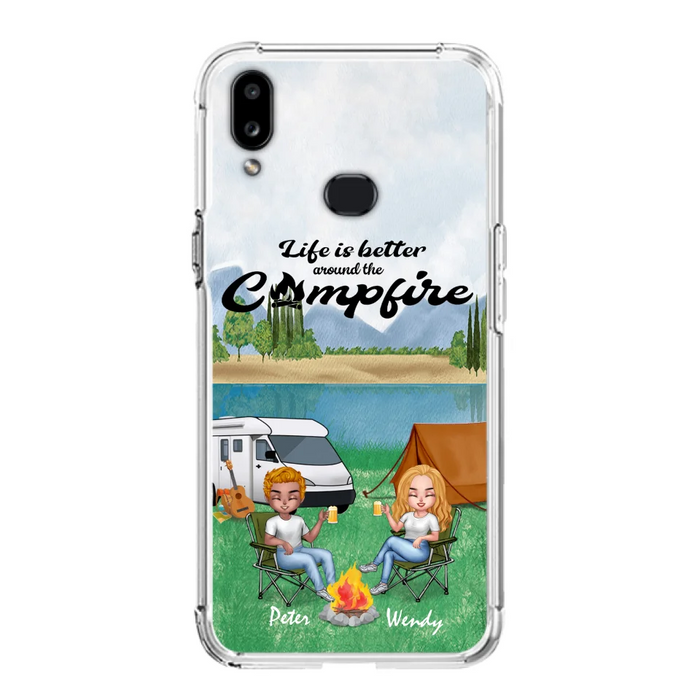 Custom Personalized Camping Chibi Phone Case - Couple With Upto 2 Dogs - Gift Idea For Camping Lover - Case For iPhone And Samsung