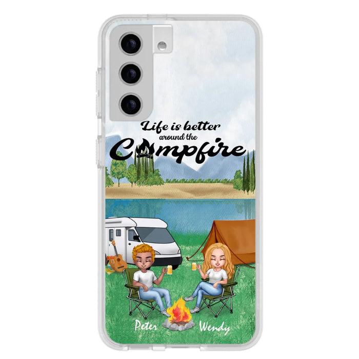 Custom Personalized Camping Chibi Phone Case - Couple With Upto 2 Dogs - Gift Idea For Camping Lover - Case For iPhone And Samsung