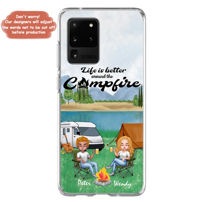 Custom Personalized Camping Chibi Phone Case - Couple With Upto 2 Dogs - Gift Idea For Camping Lover - Case For iPhone And Samsung