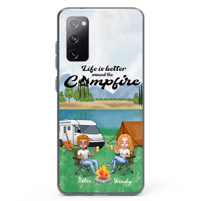 Custom Personalized Camping Chibi Phone Case - Couple With Upto 2 Dogs - Gift Idea For Camping Lover - Case For iPhone And Samsung