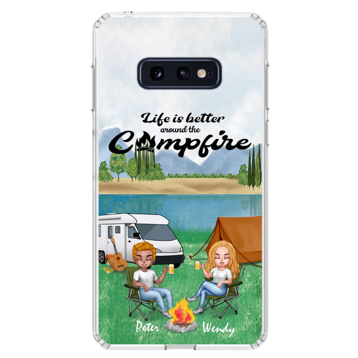 Custom Personalized Camping Chibi Phone Case - Couple With Upto 2 Dogs - Gift Idea For Camping Lover - Case For iPhone And Samsung