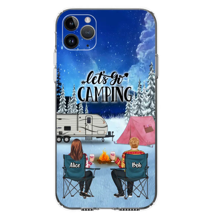 Custom Personalized Christmas Camping Phone Case - Christmas Gift For Family/ Couple/ Camping Lover - Upto 2 Kids and 3 Pets - Let's Go Camping - Case For iPhone And Samsung