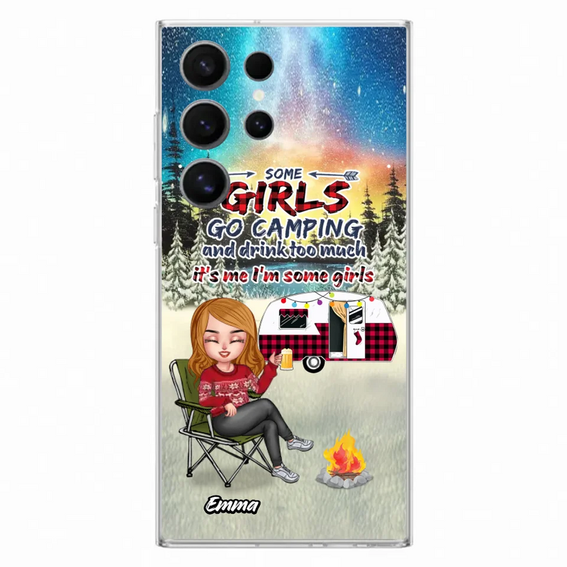 Personalized Xmas Camping Girl Phone Case - Christmas Gift For Camping Lover - Up to 3 Dogs - Some Girls Go Camping And Drink Too Much - Case For iPhone And Samsung
