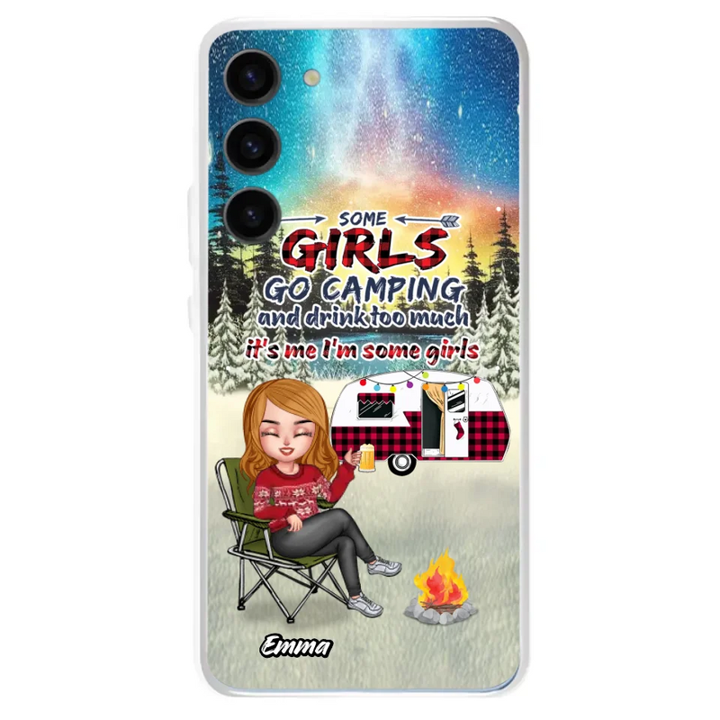 Personalized Xmas Camping Girl Phone Case - Christmas Gift For Camping Lover - Up to 3 Dogs - Some Girls Go Camping And Drink Too Much - Case For iPhone And Samsung