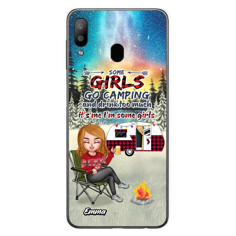 Personalized Xmas Camping Girl Phone Case - Christmas Gift For Camping Lover - Up to 3 Dogs - Some Girls Go Camping And Drink Too Much - Case For iPhone And Samsung