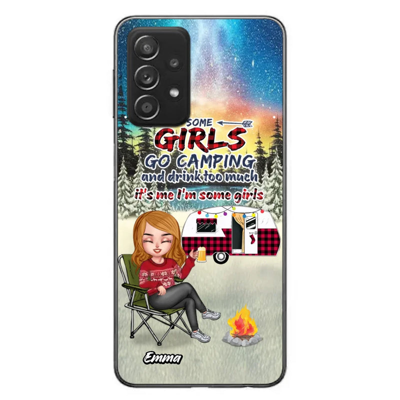 Personalized Xmas Camping Girl Phone Case - Christmas Gift For Camping Lover - Up to 3 Dogs - Some Girls Go Camping And Drink Too Much - Case For iPhone And Samsung