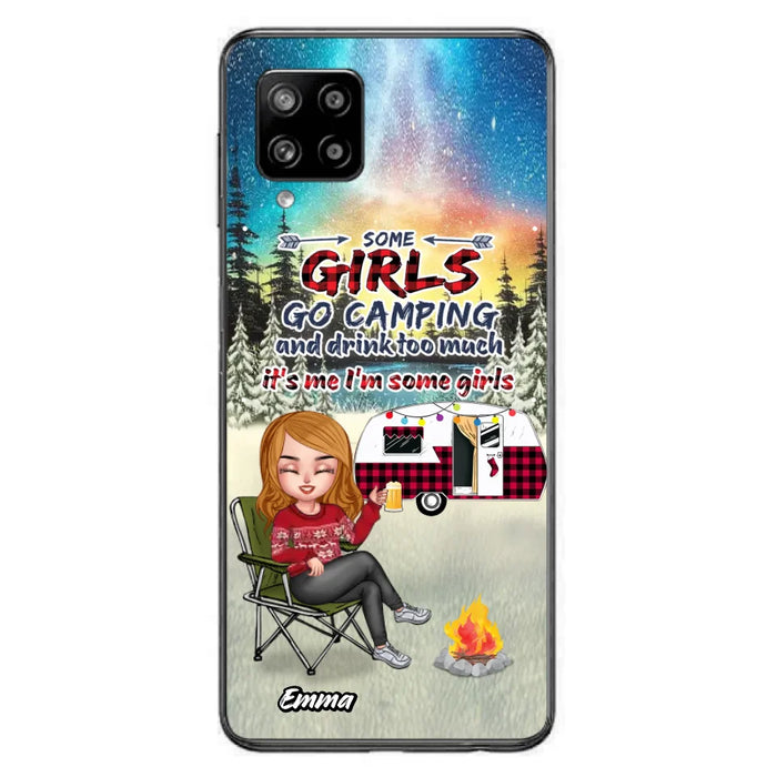 Custom Personalized Xmas Camping Girl Phone Case - Christmas Gift For Camping Lover - Upto 3 Dogs - Some Girls Go Camping And Drink Too Much - Case For iPhone And Samsung