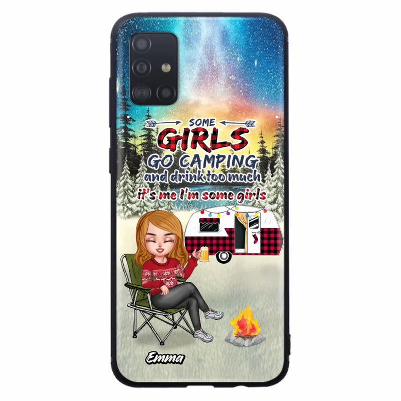 Personalized Xmas Camping Girl Phone Case - Christmas Gift For Camping Lover - Up to 3 Dogs - Some Girls Go Camping And Drink Too Much - Case For iPhone And Samsung
