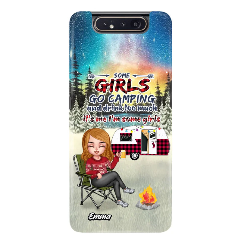 Personalized Xmas Camping Girl Phone Case - Christmas Gift For Camping Lover - Up to 3 Dogs - Some Girls Go Camping And Drink Too Much - Case For iPhone And Samsung