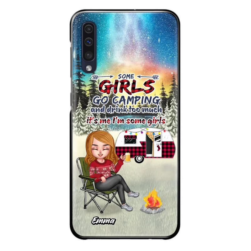 Personalized Xmas Camping Girl Phone Case - Christmas Gift For Camping Lover - Up to 3 Dogs - Some Girls Go Camping And Drink Too Much - Case For iPhone And Samsung