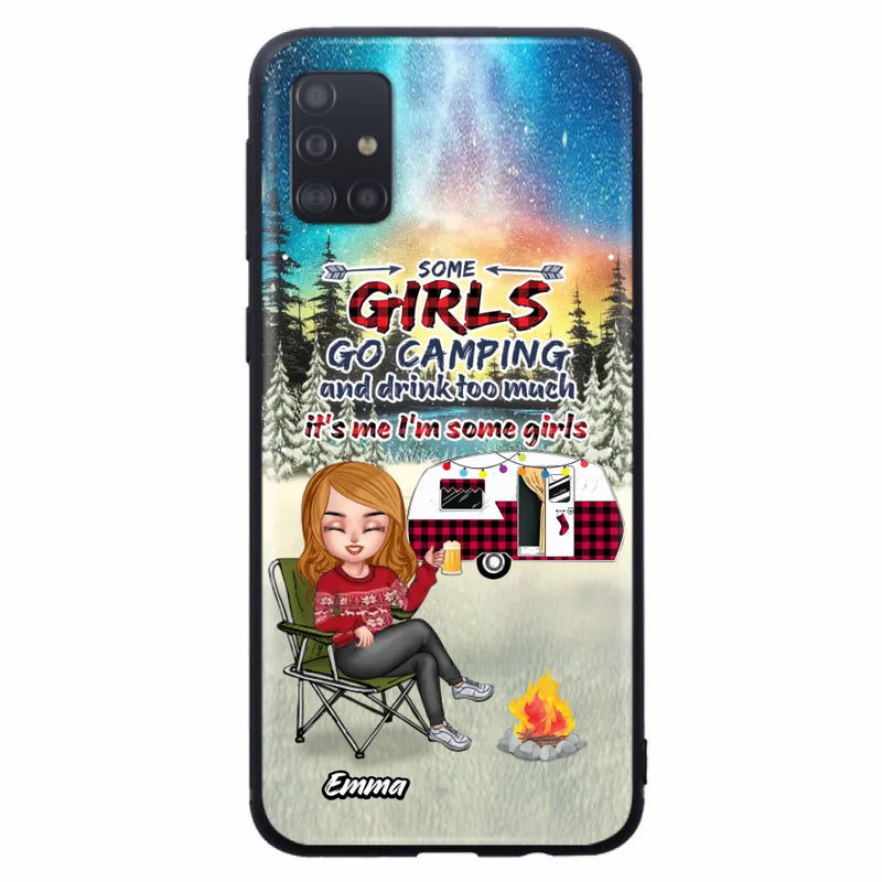 Personalized Xmas Camping Girl Phone Case - Christmas Gift For Camping Lover - Up to 3 Dogs - Some Girls Go Camping And Drink Too Much - Case For iPhone And Samsung