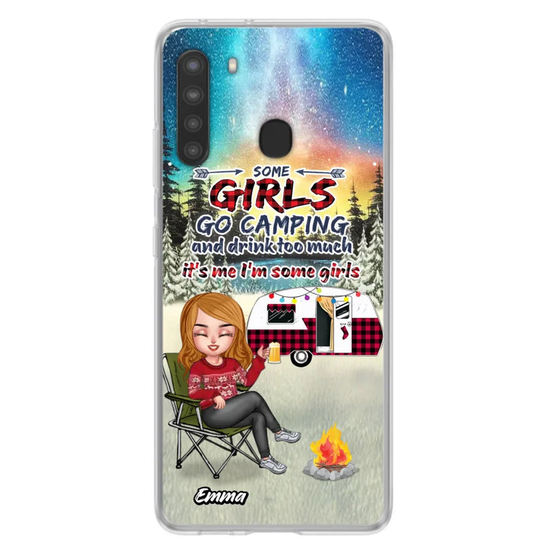 Personalized Xmas Camping Girl Phone Case - Christmas Gift For Camping Lover - Up to 3 Dogs - Some Girls Go Camping And Drink Too Much - Case For iPhone And Samsung