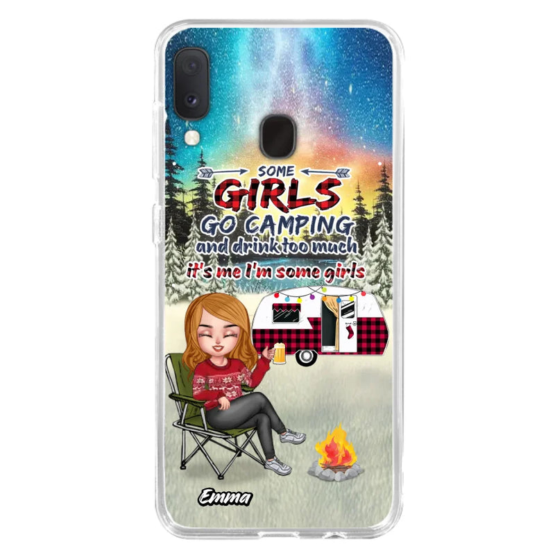 Personalized Xmas Camping Girl Phone Case - Christmas Gift For Camping Lover - Up to 3 Dogs - Some Girls Go Camping And Drink Too Much - Case For iPhone And Samsung