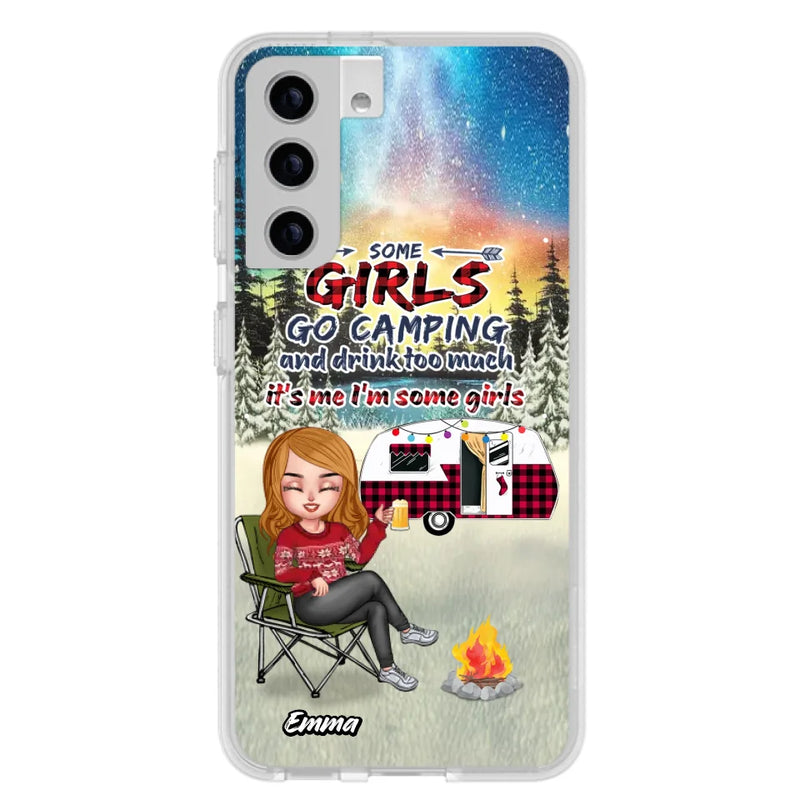 Personalized Xmas Camping Girl Phone Case - Christmas Gift For Camping Lover - Up to 3 Dogs - Some Girls Go Camping And Drink Too Much - Case For iPhone And Samsung