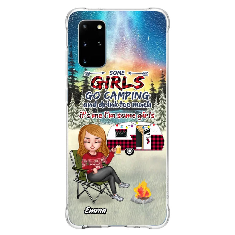 Personalized Xmas Camping Girl Phone Case - Christmas Gift For Camping Lover - Up to 3 Dogs - Some Girls Go Camping And Drink Too Much - Case For iPhone And Samsung