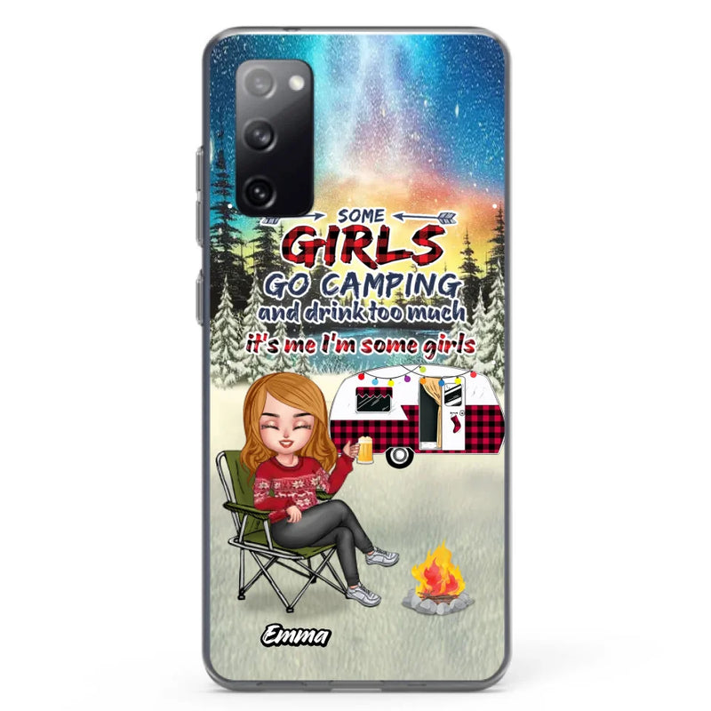 Personalized Xmas Camping Girl Phone Case - Christmas Gift For Camping Lover - Up to 3 Dogs - Some Girls Go Camping And Drink Too Much - Case For iPhone And Samsung