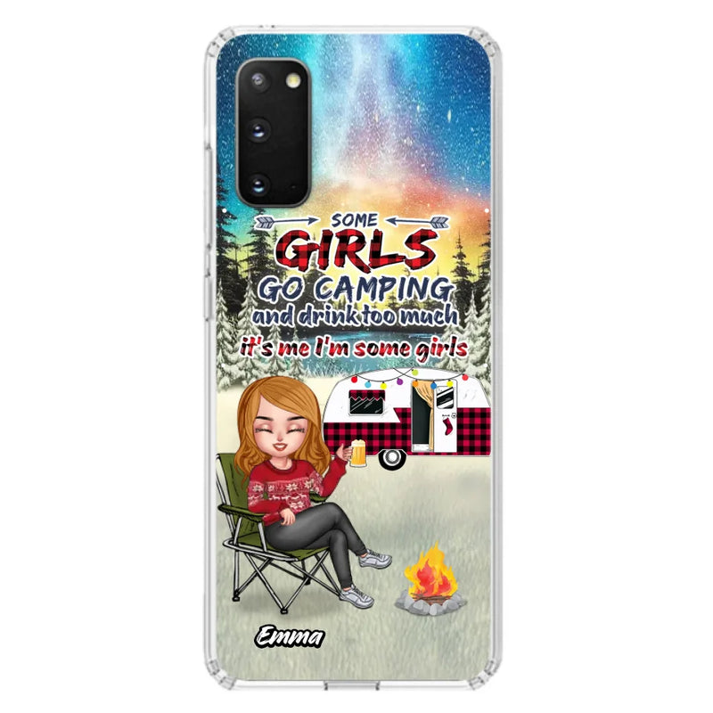 Personalized Xmas Camping Girl Phone Case - Christmas Gift For Camping Lover - Up to 3 Dogs - Some Girls Go Camping And Drink Too Much - Case For iPhone And Samsung