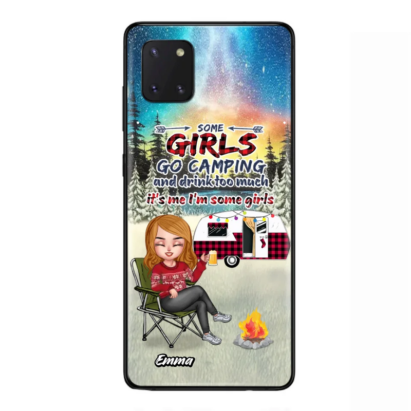 Personalized Xmas Camping Girl Phone Case - Christmas Gift For Camping Lover - Up to 3 Dogs - Some Girls Go Camping And Drink Too Much - Case For iPhone And Samsung