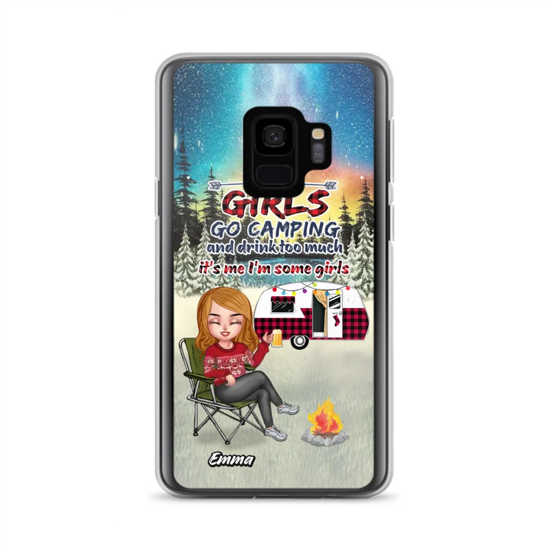 Personalized Xmas Camping Girl Phone Case - Christmas Gift For Camping Lover - Up to 3 Dogs - Some Girls Go Camping And Drink Too Much - Case For iPhone And Samsung