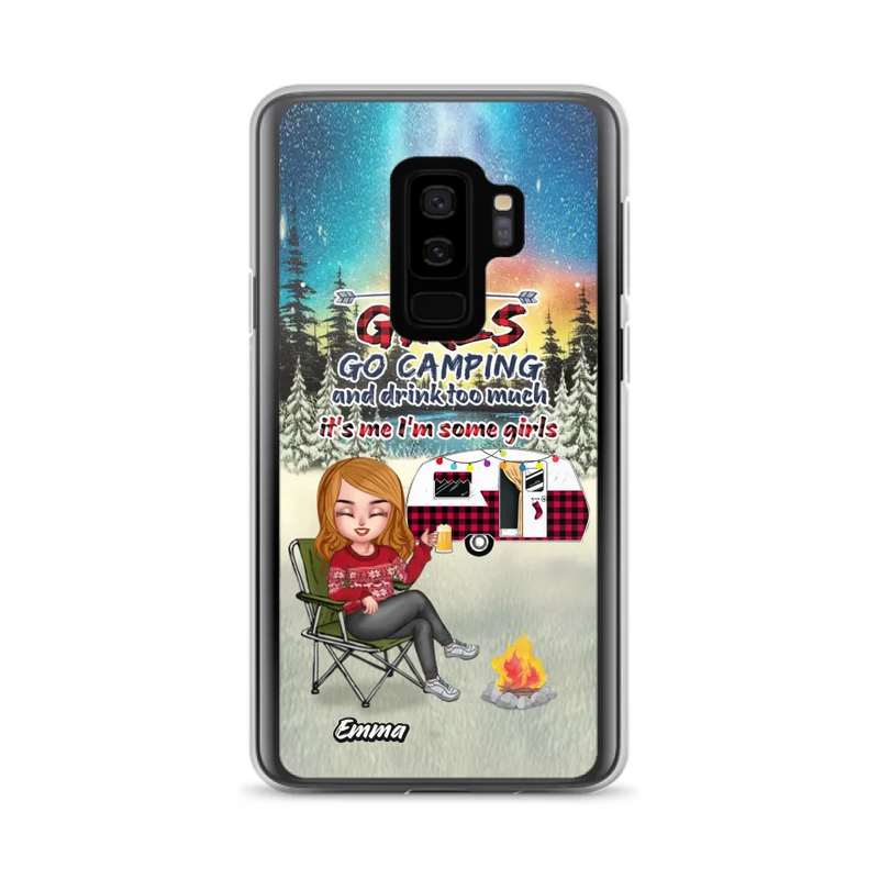 Personalized Xmas Camping Girl Phone Case - Christmas Gift For Camping Lover - Up to 3 Dogs - Some Girls Go Camping And Drink Too Much - Case For iPhone And Samsung