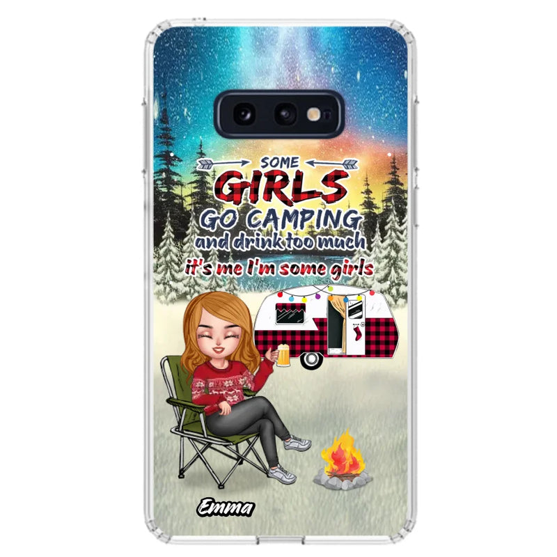 Personalized Xmas Camping Girl Phone Case - Christmas Gift For Camping Lover - Up to 3 Dogs - Some Girls Go Camping And Drink Too Much - Case For iPhone And Samsung