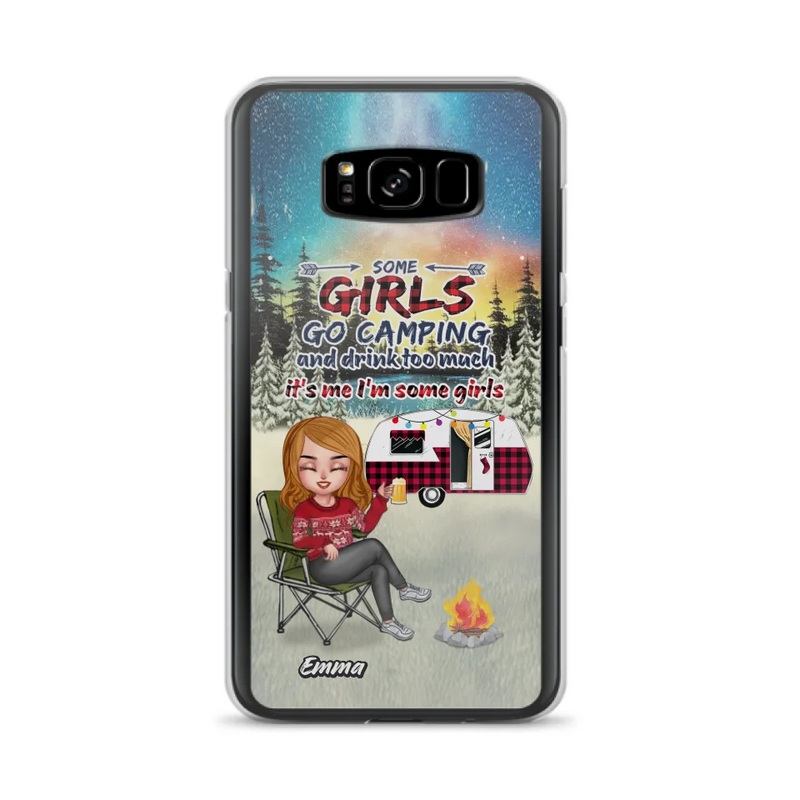 Personalized Xmas Camping Girl Phone Case - Christmas Gift For Camping Lover - Up to 3 Dogs - Some Girls Go Camping And Drink Too Much - Case For iPhone And Samsung