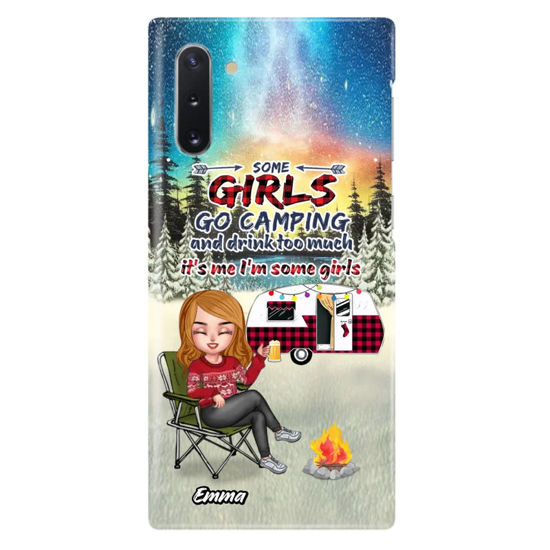 Personalized Xmas Camping Girl Phone Case - Christmas Gift For Camping Lover - Up to 3 Dogs - Some Girls Go Camping And Drink Too Much - Case For iPhone And Samsung