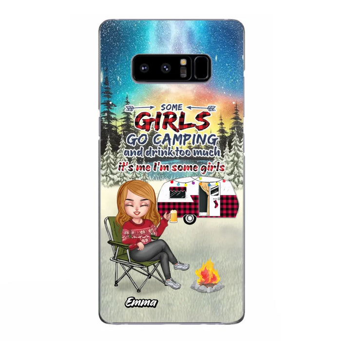 Custom Personalized Xmas Camping Girl Phone Case - Christmas Gift For Camping Lover - Upto 3 Dogs - Some Girls Go Camping And Drink Too Much - Case For iPhone And Samsung