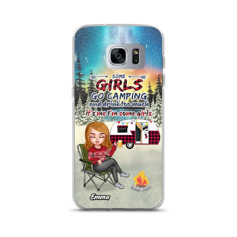 Personalized Xmas Camping Girl Phone Case - Christmas Gift For Camping Lover - Up to 3 Dogs - Some Girls Go Camping And Drink Too Much - Case For iPhone And Samsung