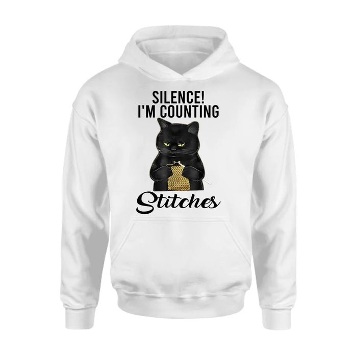 Custom Personalized Cat T-shirt/ Long Sleeve/ Sweatshirt/ Hoodie - Gift Idea For Knitting Lover - Silence I'm Counting Stitches