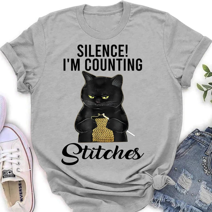 Custom Personalized Cat T-shirt/ Long Sleeve/ Sweatshirt/ Hoodie - Gift Idea For Knitting Lover - Silence I'm Counting Stitches