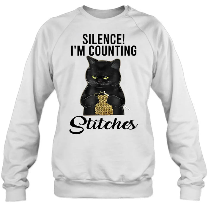 Custom Personalized Cat T-shirt/ Long Sleeve/ Sweatshirt/ Hoodie - Gift Idea For Knitting Lover - Silence I'm Counting Stitches