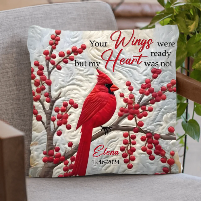 Custom Personalized Memorial Christmas Quilt/ Fleece Throw Blanket/ Pillow Cover - Memorial Gift Idea - Your Wings Were Ready But My Heart Was Not