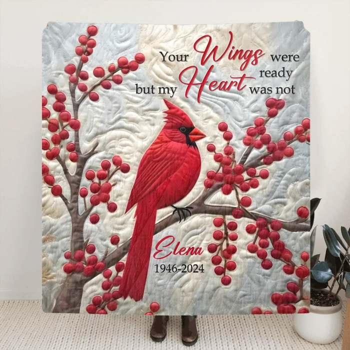 Custom Personalized Memorial Christmas Quilt/ Fleece Throw Blanket/ Pillow Cover - Memorial Gift Idea - Your Wings Were Ready But My Heart Was Not