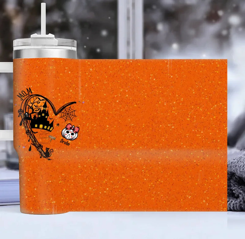 Personalized Halloween Grandma Heart 40oz Tumbler With Handle - Up to 6 Kids - Gift Idea For Grandma/Mom