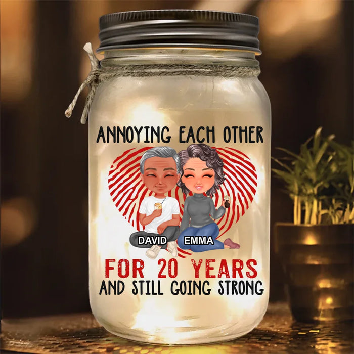 Custom Personalized Couple Anniversary Mason Jar Light - Gift Idea For Couple/ Him/ Her - Annoying Each Other For 20 Years And Still Going Strong