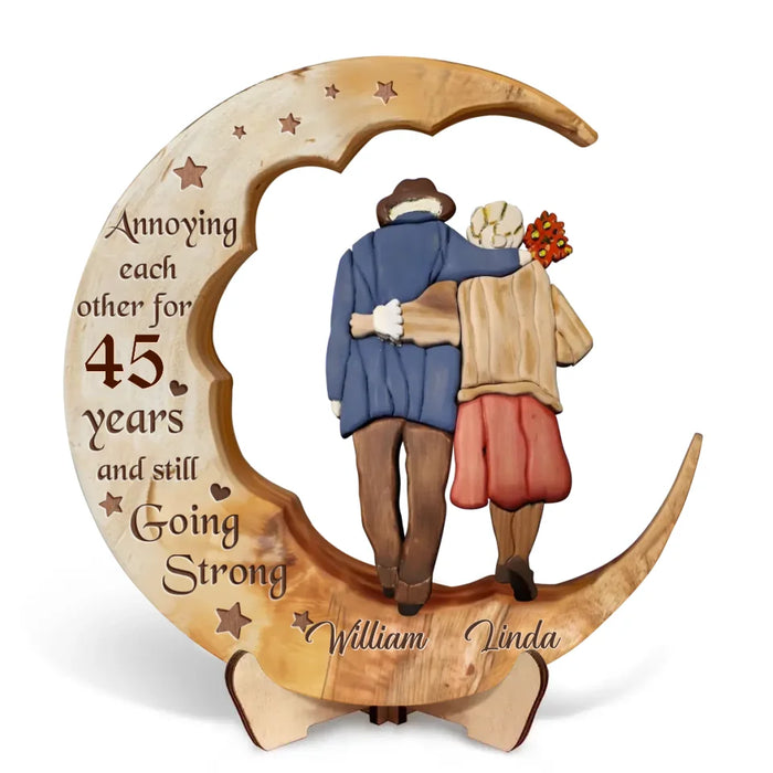 Custom Personalized Old Couple 2 Layered Wooden Art - Gift Idea For Couple - Annoying Each Other For 45 Years And Still Going Strong