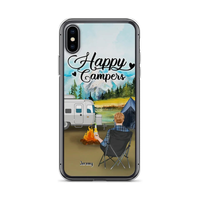 Personalized Camping Phone Case- Single Parent/ Couple With Upto 3 Dogs - Happy Campers - Phone Case For iPhone And Samsung