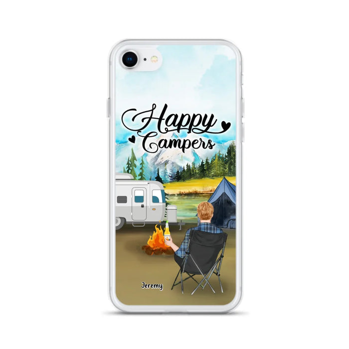 Personalized Camping Phone Case- Single Parent/ Couple With Upto 3 Dogs - Happy Campers - Phone Case For iPhone And Samsung