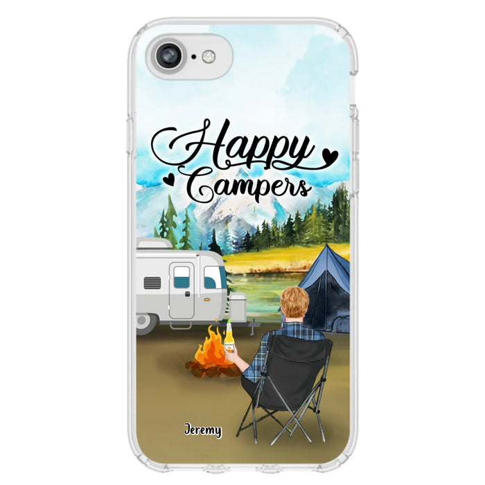 Personalized Camping Phone Case- Single Parent/ Couple With Upto 3 Dogs - Happy Campers - Phone Case For iPhone And Samsung