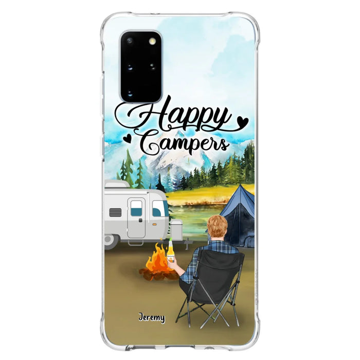 Personalized Camping Phone Case- Single Parent/ Couple With Upto 3 Dogs - Happy Campers - Phone Case For iPhone And Samsung