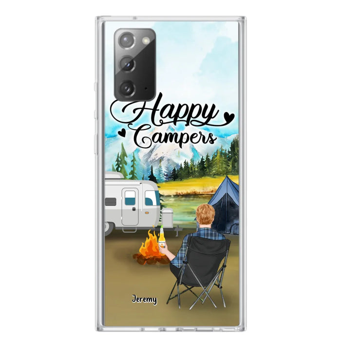 Personalized Camping Phone Case- Single Parent/ Couple With Upto 3 Dogs - Happy Campers - Phone Case For iPhone And Samsung